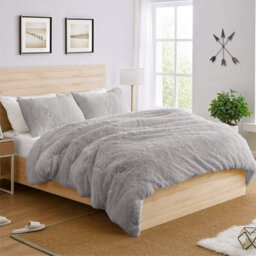 Groundlevel Silver Faux Fur Duvet Cover Set - thumbnail 2