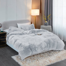 Groundlevel Silver Faux Fur Duvet Cover Set - thumbnail 1