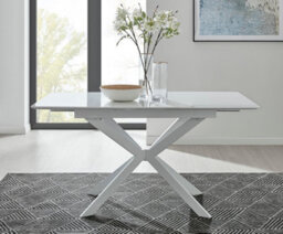 Furniturebox Lira Modern Rectangular White High Gloss Extending Dining Table 120Cm 4 Or 6 Seater With White Metal Starburst Legs
