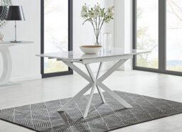 Furniturebox Lira Modern Rectangular White High Gloss Extending Dining Table 120Cm 4 Or 6 Seater With White Metal Starburst Legs - thumbnail 7