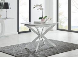 Furniturebox Lira Modern Rectangular White High Gloss Extending Dining Table 120Cm 4 Or 6 Seater With White Metal Starburst Legs - thumbnail 2