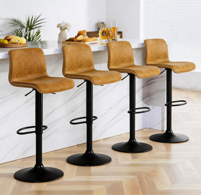 London Boutique Bar Stools Set Of 4, Height Adjustable Swivel Breakfast Bar Chairs With Backs, Faux Leather, Brown - image 1