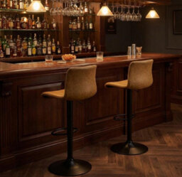 London Boutique Bar Stools Set Of 4, Height Adjustable Swivel Breakfast Bar Chairs With Backs, Faux Leather, Brown - thumbnail 4