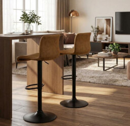 London Boutique Bar Stools Set Of 4, Height Adjustable Swivel Breakfast Bar Chairs With Backs, Faux Leather, Brown - thumbnail 3