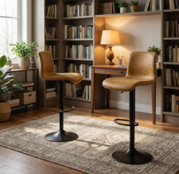 London Boutique Bar Stools Set Of 4, Height Adjustable Swivel Breakfast Bar Chairs With Backs, Faux Leather, Brown - thumbnail 5