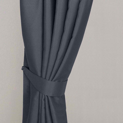 Homescapes Dark Grey Herringbone Chevron Curtains Tie Backs Pair - image 1
