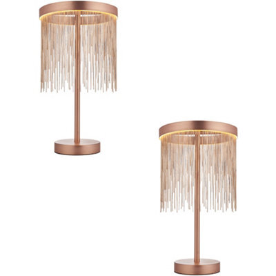 2 Pack Brushed Copper Table Lamp & Waterfall Chain Shade - Integrated Led Module - image 1
