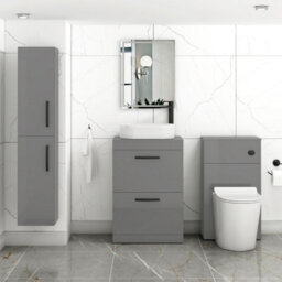 Royal Bathrooms Turin 800mm Freestanding Bathroom Vanity Unit With Sink 2 Drawer Indigo Grey Gloss & Lyon Countertop Basin - thumbnail 3