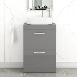 Royal Bathrooms Turin 800mm Freestanding Bathroom Vanity Unit With Sink 2 Drawer Indigo Grey Gloss & Lyon Countertop Basin - thumbnail 1
