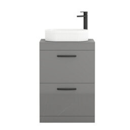 Royal Bathrooms Turin 800mm Freestanding Bathroom Vanity Unit With Sink 2 Drawer Indigo Grey Gloss & Lyon Countertop Basin - thumbnail 5