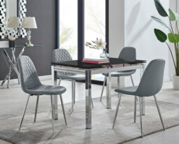 Furniturebox Uk Enna Black Glass Extending Dining Table And 4 Grey Corona Silver Leg Chairs - thumbnail 1