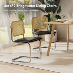 Vonhaus Dining Chairs Set Of 2, Rattan Cantilever Chairs For Dining Room, Mid Century Black Kitchen Chair With Chrome Frame - thumbnail 4