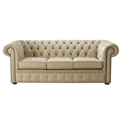 Chesterfield 3 Seater Shelly Dark Beige Leather Sofa Bespoke In Classic Style - image 1