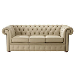Chesterfield 3 Seater Shelly Dark Beige Leather Sofa Bespoke In Classic Style - thumbnail 1