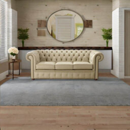 Chesterfield 3 Seater Shelly Dark Beige Leather Sofa Bespoke In Classic Style - thumbnail 2