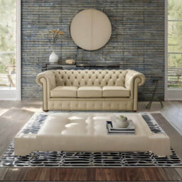 Chesterfield 3 Seater Shelly Dark Beige Leather Sofa Bespoke In Classic Style - thumbnail 3