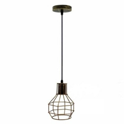 Brushed Brass Industrial Pendant Lighting Vintage Gold Nest Wire Cage Hanging Lamp Retro E27 Metal Lights For Ceiling - image 1