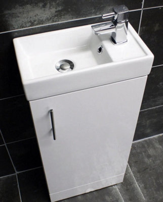 Hydros 400mm Bathroom Vanity Unit Cloakroom Basin Sink Square Style White Gloss - image 1