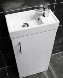 Hydros 400mm Bathroom Vanity Unit Cloakroom Basin Sink Square Style White Gloss - thumbnail 4