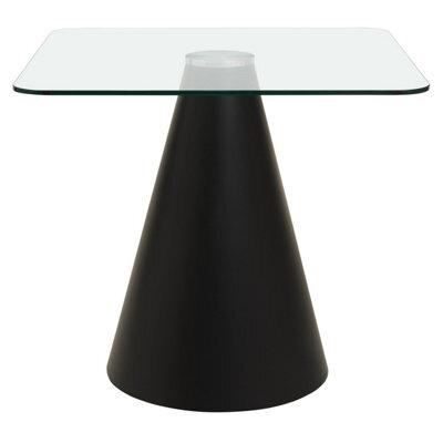 Orsina Square Clear Glass Top Dining Table, Geometric Conical Black Base Glass Dining Room Table, Kitchen Table - image 1
