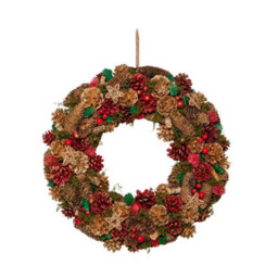 Samuel Alexander 50Cm Red Hanging Christmas Wreath With Red Berries And Pinecones - thumbnail 9