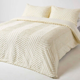 Homescapes Off White Chevron Cotton Tufted Duvet Cover Set, King - thumbnail 1