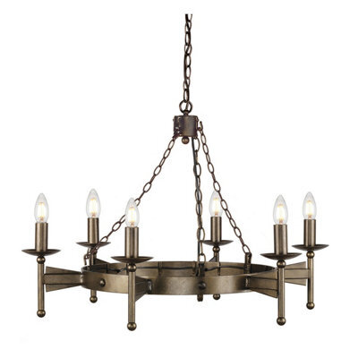 Elegant 6 Bulb Old Bronze Chandelier Pendant Light With E14 Led Bulbs