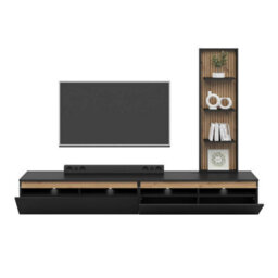Heze Furniture Aryana Oak Detail Large Modern Tv Media Unit 230Cm  In Black & Artisan Oak - thumbnail 4
