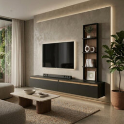 Heze Furniture Aryana Oak Detail Large Modern Tv Media Unit 230Cm  In Black & Artisan Oak