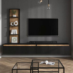 Heze Furniture Aryana Oak Detail Large Modern Tv Media Unit 230Cm  In Black & Artisan Oak - thumbnail 2