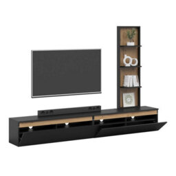 Heze Furniture Aryana Oak Detail Large Modern Tv Media Unit 230Cm  In Black & Artisan Oak - thumbnail 6
