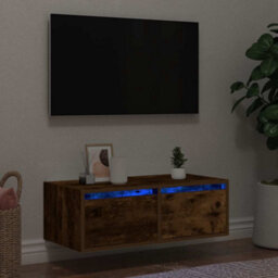 Berkfield Tv Cabinet With Led Lights Smoked Oak 75X35.5X25 Cm - thumbnail 1