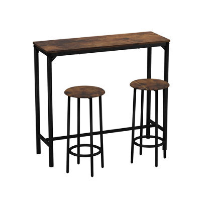 Urbn-Living Urbnliving Cancun Bar Table & 2/4 Stools Set Kitchen Dining Breakfast Industrial Furniture 3 Piece - Rustic Brown - image 1