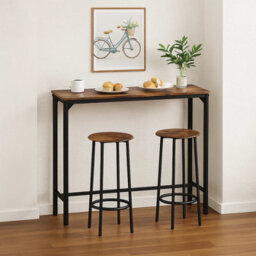 Urbn-Living Urbnliving Cancun Bar Table & 2/4 Stools Set Kitchen Dining Breakfast Industrial Furniture 3 Piece - Rustic Brown - thumbnail 2