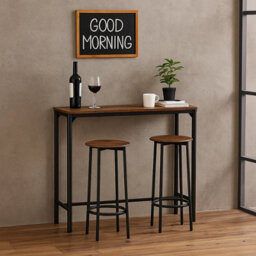 Urbn-Living Urbnliving Cancun Bar Table & 2/4 Stools Set Kitchen Dining Breakfast Industrial Furniture 3 Piece - Rustic Brown - thumbnail 3