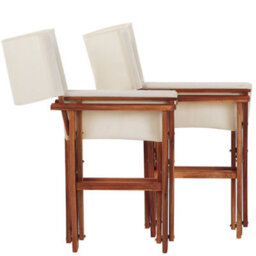 Beliani Garden Director Chair Set Of 2 - Dark Acacia Wood, Off-White And Leaves Covers - Folding Outdoor Chairs - thumbnail 9