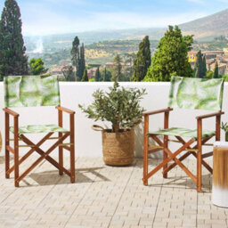 Beliani Garden Director Chair Set Of 2 - Dark Acacia Wood, Off-White And Leaves Covers - Folding Outdoor Chairs - thumbnail 2