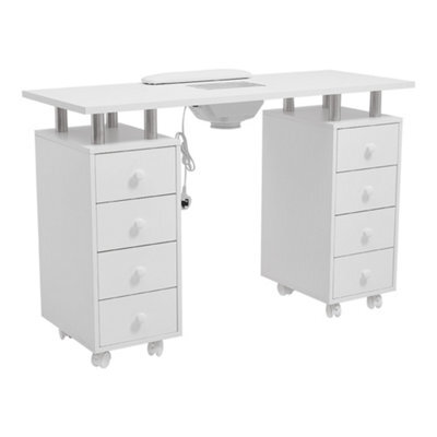 Thehotsale White Rolling Manicure Station Nail Table With Dust Collector With 8 Drawers, 119 W X 45 D X 79 H (Cm) - image 1