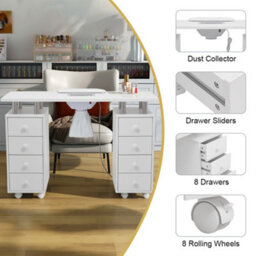 Thehotsale White Rolling Manicure Station Nail Table With Dust Collector With 8 Drawers, 119 W X 45 D X 79 H (Cm) - thumbnail 5