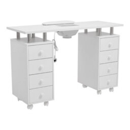 Thehotsale White Rolling Manicure Station Nail Table With Dust Collector With 8 Drawers, 119 W X 45 D X 79 H (Cm) - thumbnail 1