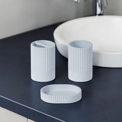Showerdrape Tranquil Pale Blue Sparkle Bathroom Accessory Set - - Soap Dish, Tumbler & Toothbrush Holder - image 1