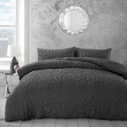 Velosso Charcoal Alini Quilted Duvet Cover And Pillowcase Set King