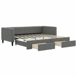 Berkfield Daybed With Trundle And Drawers Dark Grey 90X190 Cm Fabric - thumbnail 2