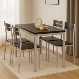 Malcolm Dining Set  Modern Table With Laminated Top 4 Chairs Mdf Seats Sturdy Powder Coated Steel Frames Wenge - thumbnail 1