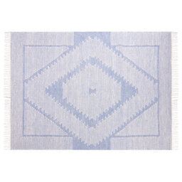 Wyld and Coco Runes Tribal Geometric Rug 140 X 200 Cm Off-White With Blue Accents And Tassels - thumbnail 1