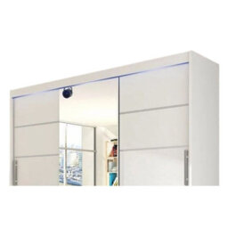 Aston Vi Sliding Door Wardrobe With Mirror Hanging Rails Shelves White With Led Lights - thumbnail 3
