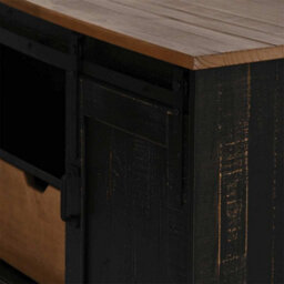 Berkfield Tv Cabinet Halden With Sliding Door Black 110X40X60 Cm Solid Wood - thumbnail 8