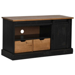 Berkfield Tv Cabinet Halden With Sliding Door Black 110X40X60 Cm Solid Wood - thumbnail 2