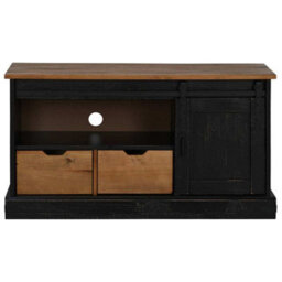 Berkfield Tv Cabinet Halden With Sliding Door Black 110X40X60 Cm Solid Wood - thumbnail 3