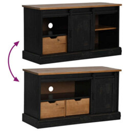 Berkfield Tv Cabinet Halden With Sliding Door Black 110X40X60 Cm Solid Wood - thumbnail 7